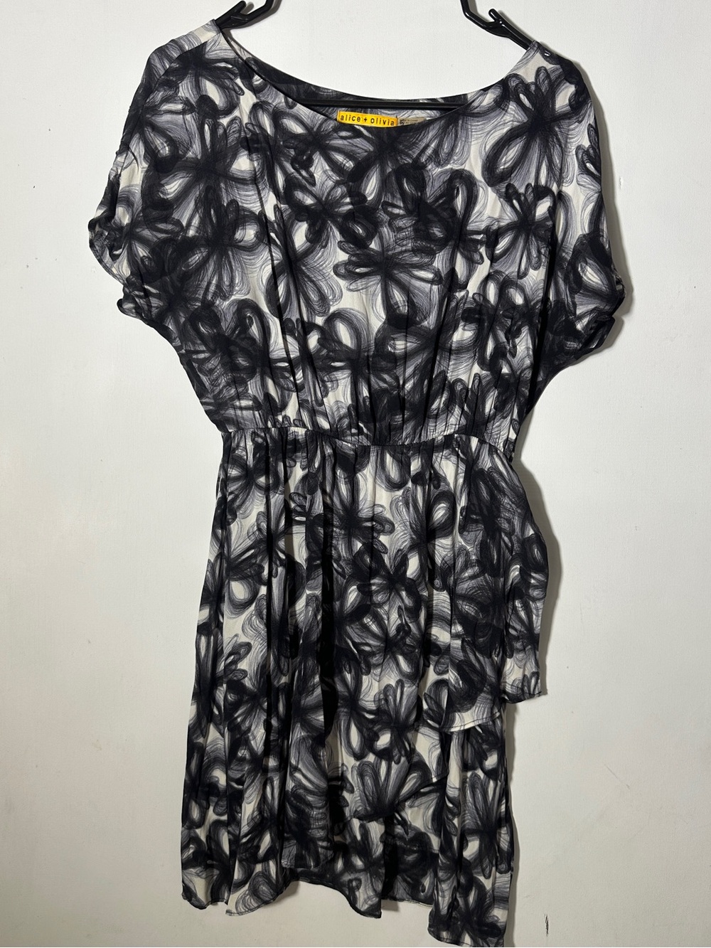 Alice + Olivia Black and White Silk Floral Mini Dress